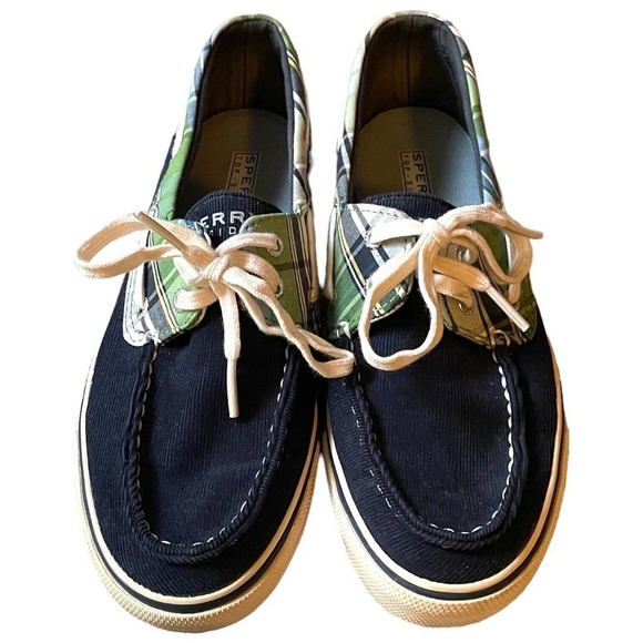 Sperry Top Sider Navy Blue Corduroy Plaid Lace Up Boat Shoes Size 7.5 - Picture 3 of 7